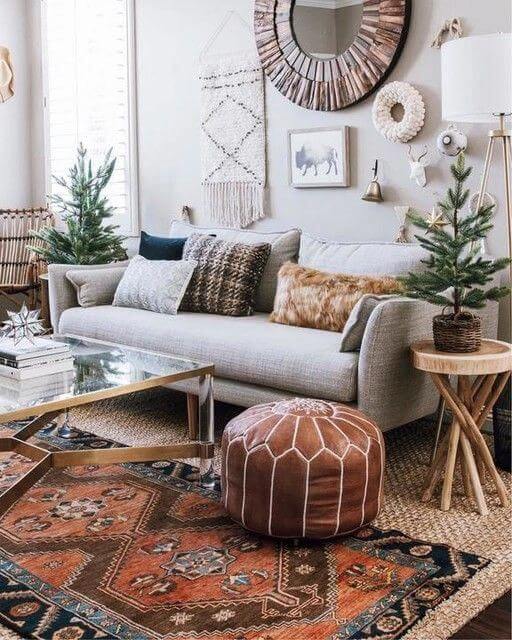 boho living room moroccan pouf