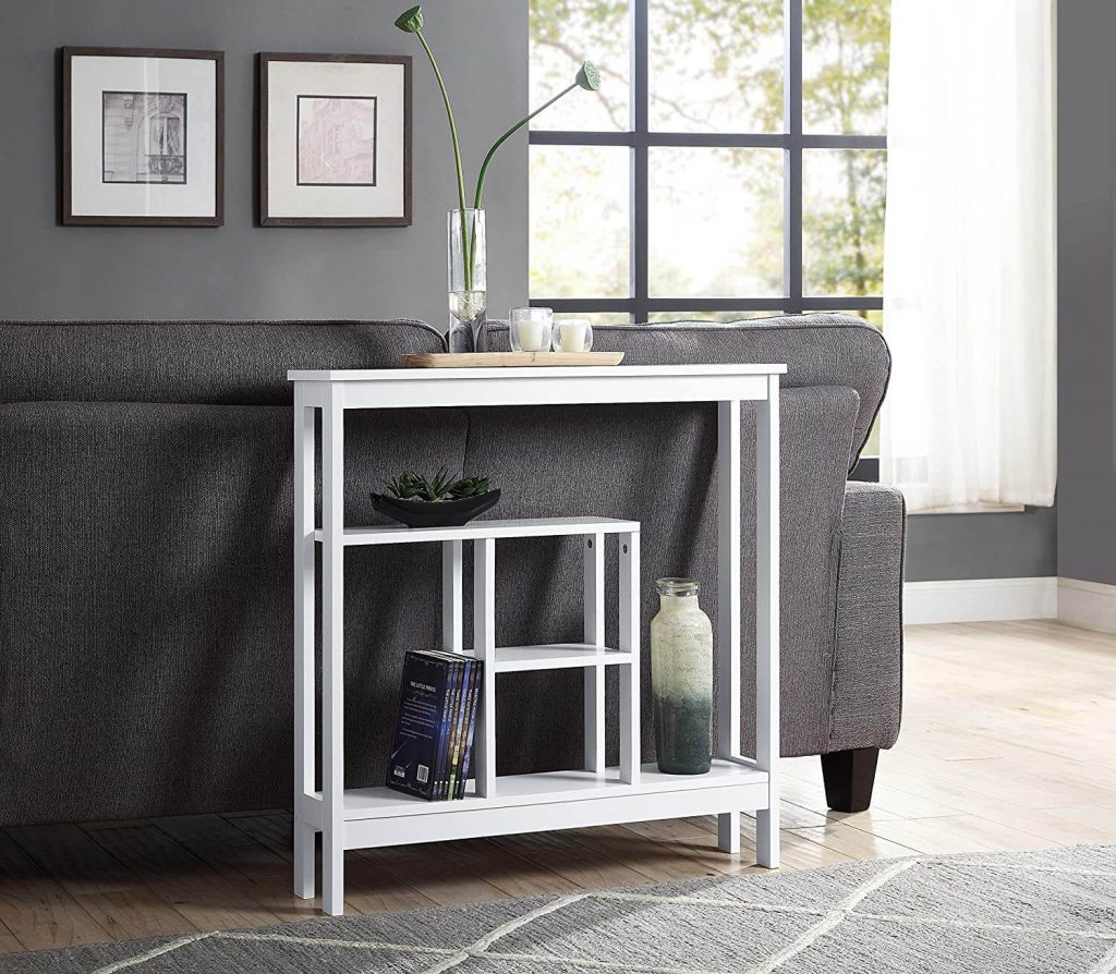 narrow white entryway table