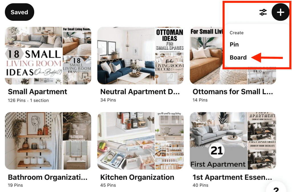 create a new pinterest board