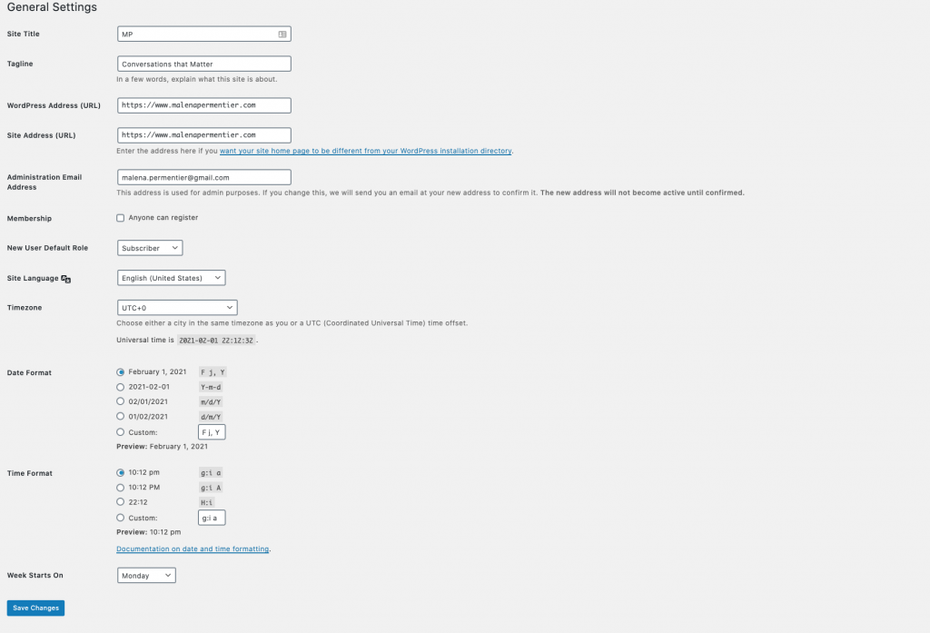 settings wordpress