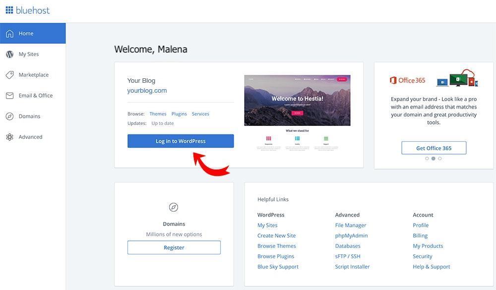 wordpress login bluehost
