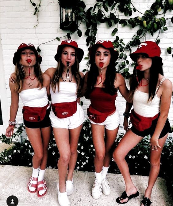 group of 4 halloween college costume party