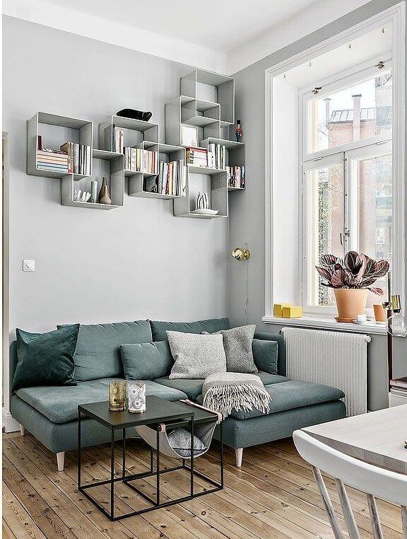 above sofa book storage