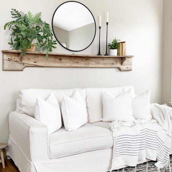 farmhouse floating shelves sofa