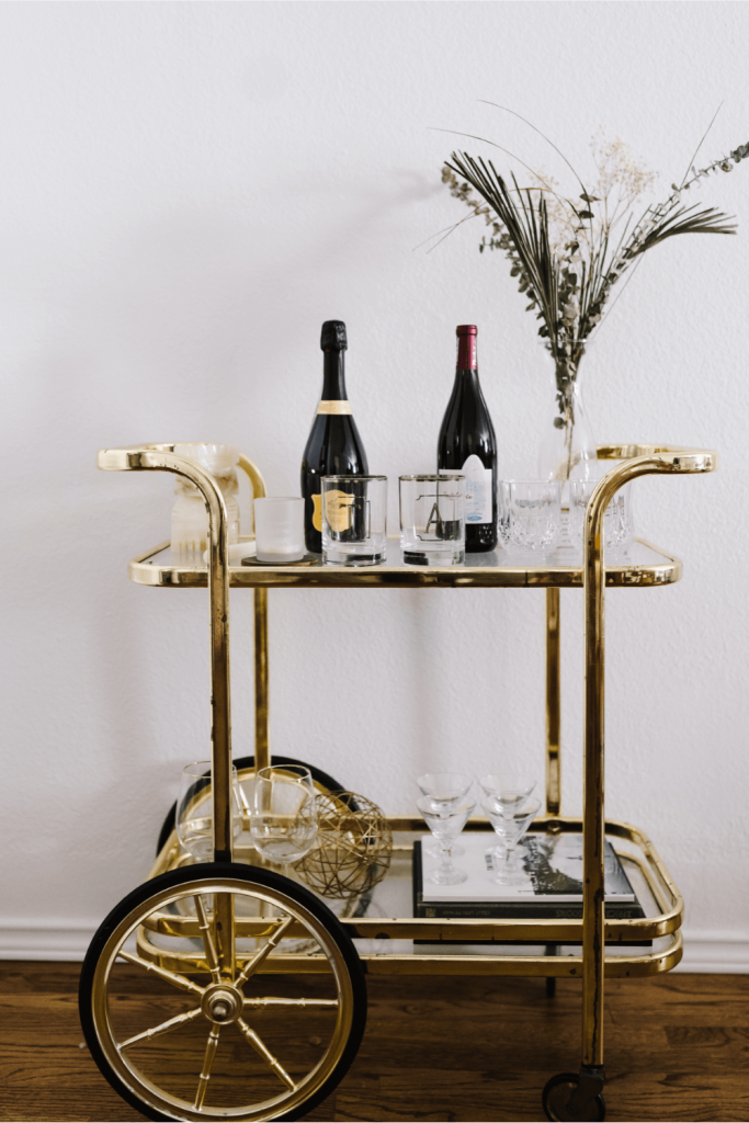 gold metal bar cart